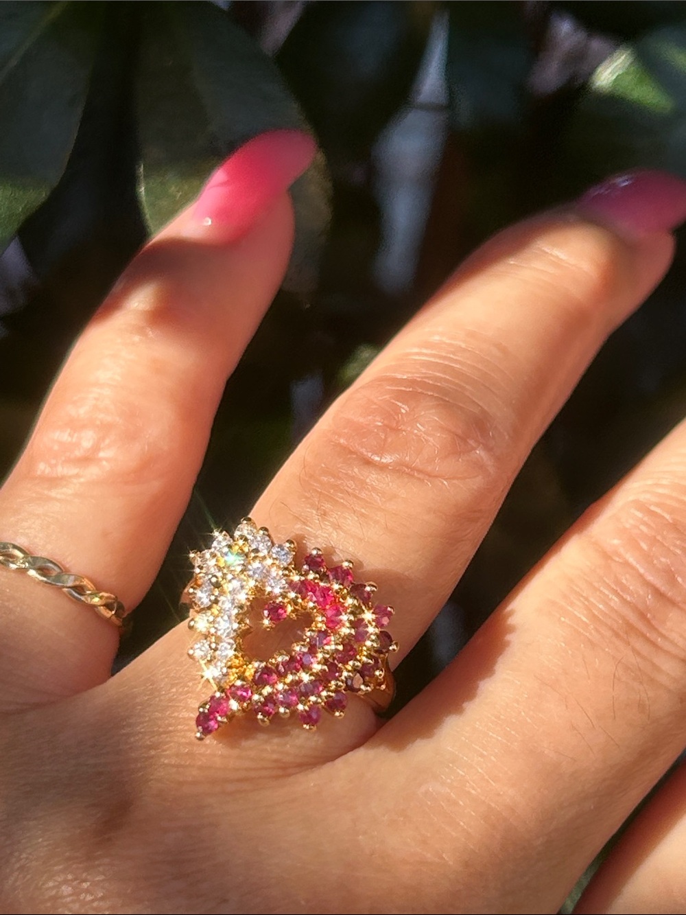 Gold Vermeil Sterling Silver Ruby and White CZ Accents Size 6